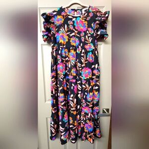 Ruffle Sleeved Floral Prrint Tiered Maxi Dress